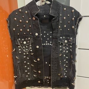 Vintage Black Stud Jean Vest